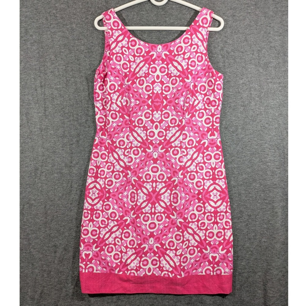Just...Taylor Pink White Fitted Geometric Sleeveless Sheath Dress Size‎ 12